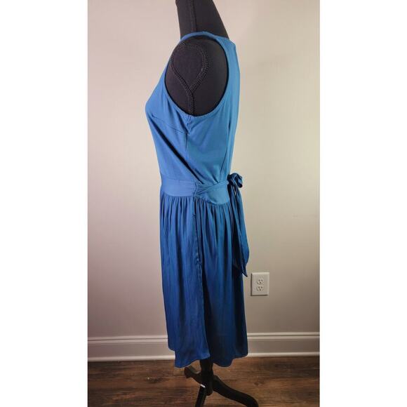LOFT Blue Racer Sleeveless Flare Dress Front Tie with Pockets Sz 8P - Picture 2 of 5